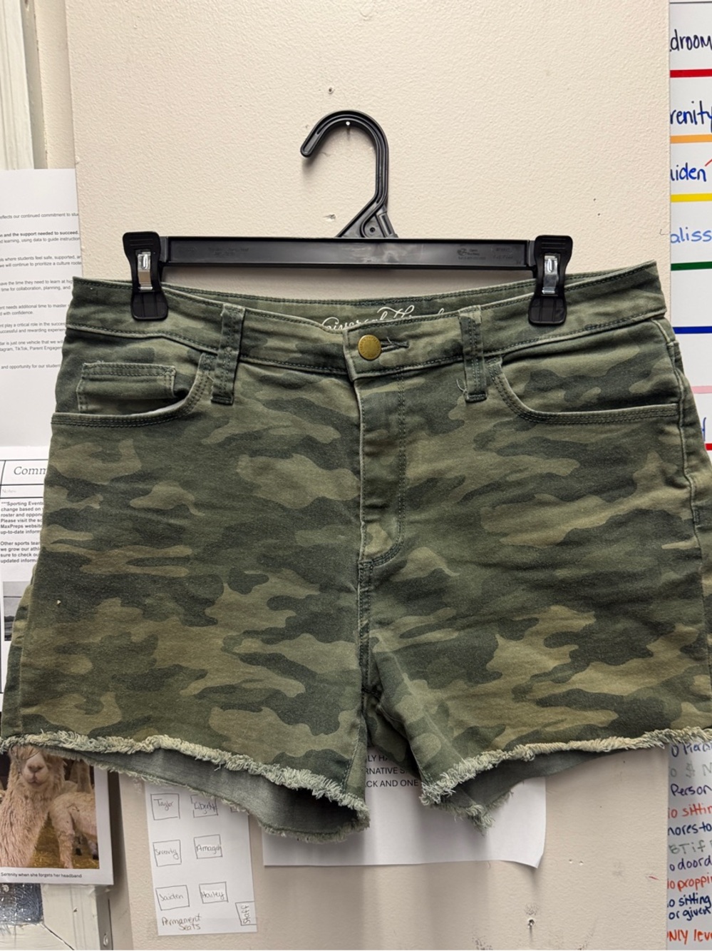 Universal Thread Olive Camo Frayed Hem Jean Shorts